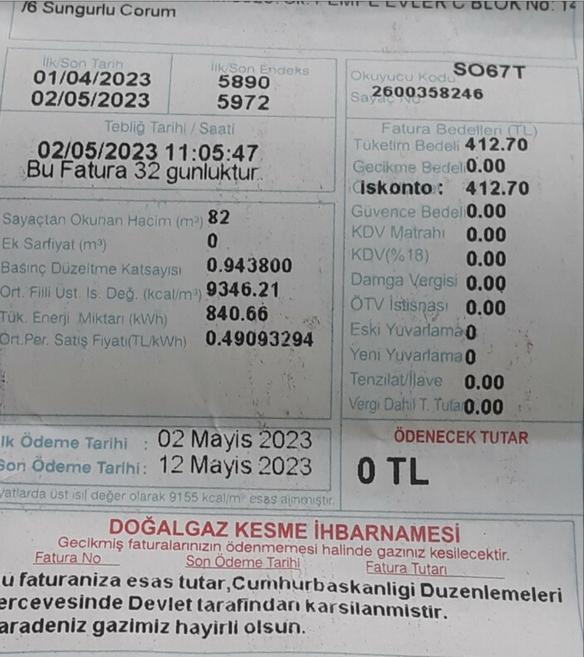 'Sıfır' ibareli doğal gaz faturaları abonelere ulaşmaya başladı!